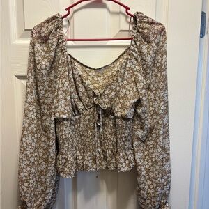 Chic Floral Brown Blouse